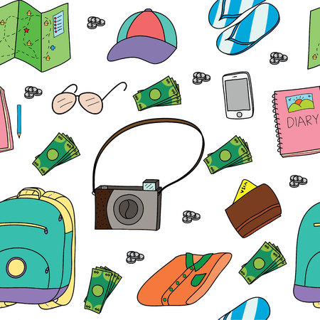 illustration background of many things that people need for their vacation.
