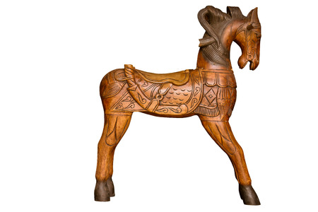 Carving wood horse isolated on white background.の写真素材