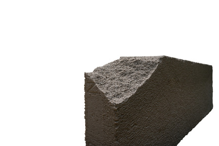 Cut bricks still can not resist making a decisive action on a white background.の写真素材