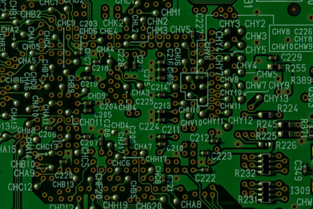 Integrated circuit,chip, cir,Green PCB (close-up shot) for use as background image.の写真素材