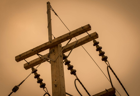 Electricity transmission lines, power production, transmission, small size.の写真素材