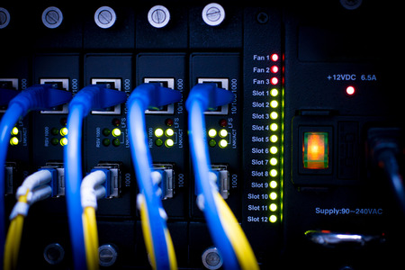 Fiber connectivity, network, server.network cables installed in the rack.