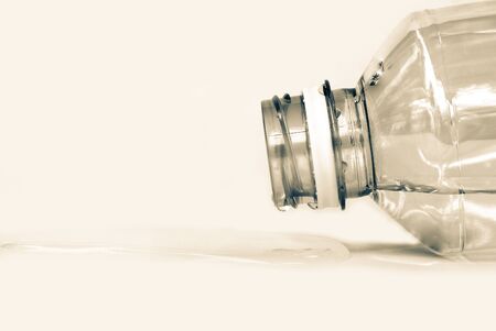 Closeup of a plastic water bottle.Help conserve water.の写真素材