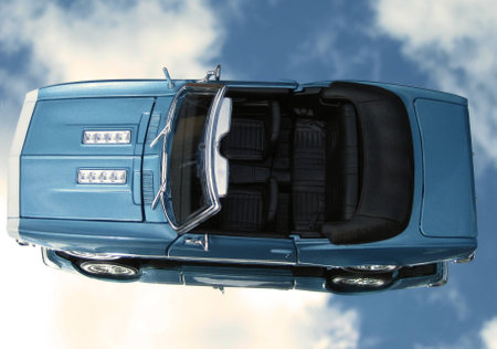 1968 Blue Camaro SS 396 Convertible Metal Car Isolated On A Mirrored Sky Background.の写真素材