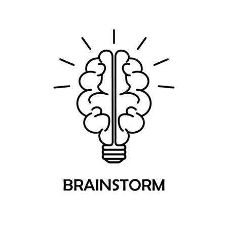 Brainstorm line icon on isolated background. Creativity and thinking concept. Brain light - best idea and genious solution. Logo Template of memory and intellect. Imagination is power succes. Vectorのイラスト素材