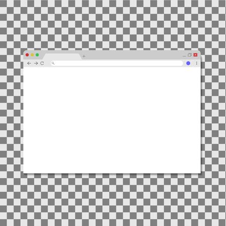 Browser window isolated on transperent background. Opened web browser. Blank template for search and address. Mockup screen browser. Interface frame in flat style. Web window new or home page. Vector.のイラスト素材