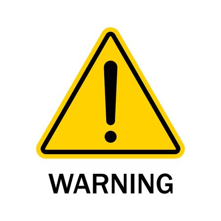 Warning sign isolated on white background. Black danger caution symbol on yellow triangle. Warning label of hazard for attention on road. Error, risk in web. Exclamation mark-accident message. Vector.のイラスト素材