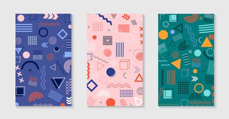 Design geometric abstract background. Memphis pattern with lines, shapes, graphic elements. Modern...