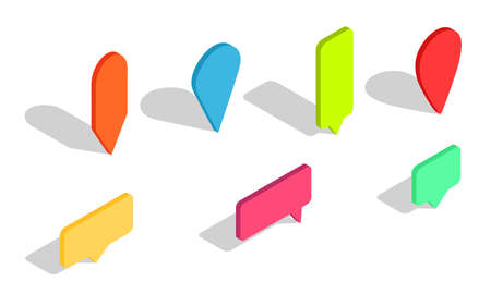 Isometric 3d pin. Pointer for map. Icons of location and markers of gps. Tag for navigation on...