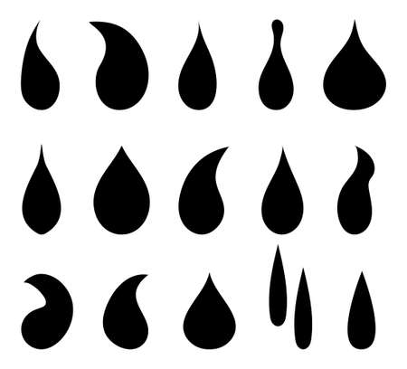 Drop water icon. Black droplet. Symbol of oil, rain, liquid. Shape of tear. Simple graphic element of aqua, blood, milk. Logo of raindrop isolated on white background. Design for nature fluid. Vector.のイラスト素材