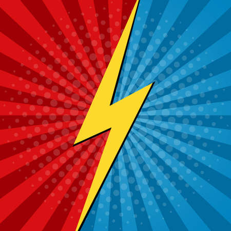 Comic vs background. Battle of superhero. Cartoon art for book. Boom hero concept. Template for...