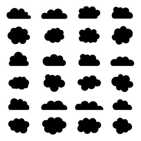 Cloud icon. Silhouette clouds. Shape of smoke in sky. Black graphic symbols isolated on white background. Internet icons for weather, hosting, technology, network and speech. Abstract logo. Vector.のイラスト素材