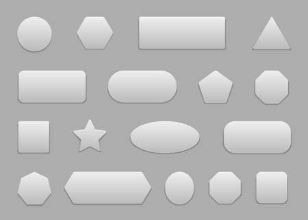 Button square. White 3d badge for web. Round, rectangle sticker for app. Blank shape with shadow for banner and ui. Modern design icon isolated on gray background. Set elements for application. Vectorのイラスト素材