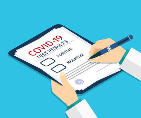 Isometric medical report. Form for covid-19. Checkup or test of patient health. Doctor record about...