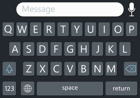 Keyboard of smartphone. Keypad for ui of mobile. Interface on digital touch screen of phone. Keys or buttons for text. Template for web, message, chat, app and sms. Modern icon of alphabet. Vector.のイラスト素材