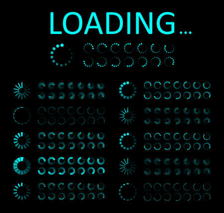 Icon of load progress. Circle for ui of loading. Bar of preloader, indicator for computer. Design interface for download from website. Wait time of loader. Round status of process of upload. Vector.のイラスト素材