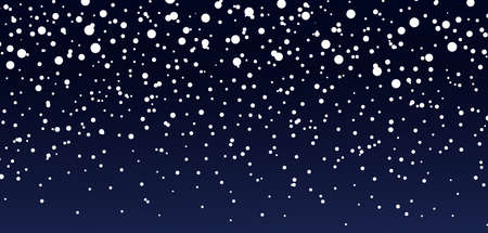 Snow background. Blue sky at night. Christmas snowfall in winter. Falling of snowflakes. Starry fall. Pattern with magic snowstorm. White frozen storm. Texture for winter holiday or starry sky. Vectorのイラスト素材