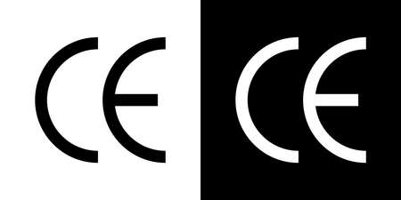CE icon. Symbol of european certificate. Mark of quality. Logo of conformity safety. Packaging of manufacturer. Estimated europe certification. Black eu product safe label and sticker. Vector.のイラスト素材