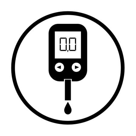 Icon of glucose in blood. Glucometer with monitor for meter sugar in diabetes. Tester, device for test of glucos level. High diabetic or hypoglycemia. Sign of mellitus. Symbol of hyperglycemia. Vectorのイラスト素材