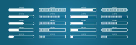 Progress bar of load. Digital status of download. White interface of loading on blue background....