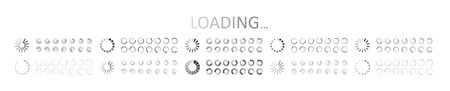 Icon of load. Countdown of loader. Symbols of preloaded buffer. Circles of wait for app. Status of progress of download with wait. Digital graphic collection of indicators of speed upload. Vector.のイラスト素材