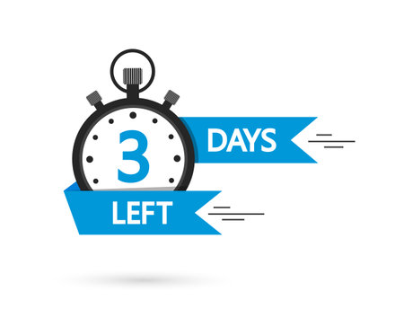 Countdown with left 3 day. Timer with three day go. Clock with count to sale. Banner, sticker, badge for discount. Special promotion offer for product on market. Icon of stopwatch for business. Vectorのイラスト素材