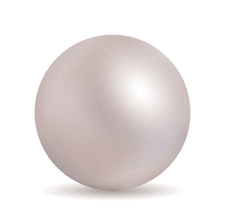 White pearl. Silver sphere of pearl. Shiny jewel necklace from shell. Realistic rose pearl. Luxury ball of oyster isolated on white background. Single round icon for beautiful gift. Vector.のイラスト素材