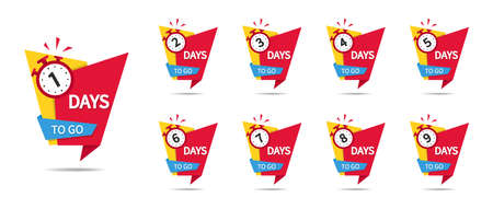 Countdown of days sale. Days to go 1, 2, 3, 4, 5. Day last left of special promotion. Banner with clock for announcement. Icons of count time down. Design flyer and poster for shopping. Vector.のイラスト素材