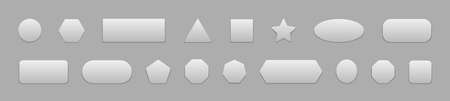 Button square. White 3d badge for web. Round, rectangle sticker for app. Blank shape with shadow for banner and ui. Modern design icon isolated on gray background. Set elements for application. Vectorのイラスト素材