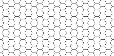Hexagon seamless pattern. Honeycomb background. Texture with hexagon of honey comb. Black grid of bee. Abstract geometric background. Hex tile of mosaic. Line ornament for hive. Vector.のイラスト素材