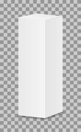 Package mockup. 3d white box for cosmetic, toothpaste and medicine. Template of carton rectangular box for tube. Blank cardboard isolated on transparent background. Packaging of product. Vector.のイラスト素材