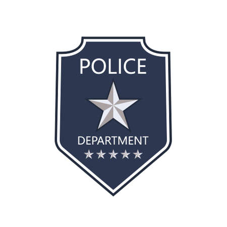 Police badge. Shield of cop department. Badge of officer police. Emblem of sheriff. Symbol of security, law, protect, detective, patrol and policeman. Label and logo for uniform. Star icon. Vector.のイラスト素材