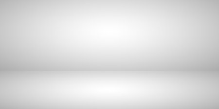 White-gray background. Grey backdrop with gradient for studio. Empty room with gray wall, floor and white light. Space for modern scene, photography and exhibition. Stage with spotlight. Vector.のイラスト素材