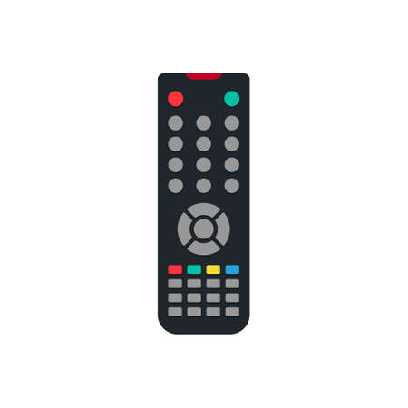 Remote control of tv. Flat icon for television. Remote with button for hand control of device. Illustration for media, navigation, dvd and movie. Smart interface. Vector.のイラスト素材