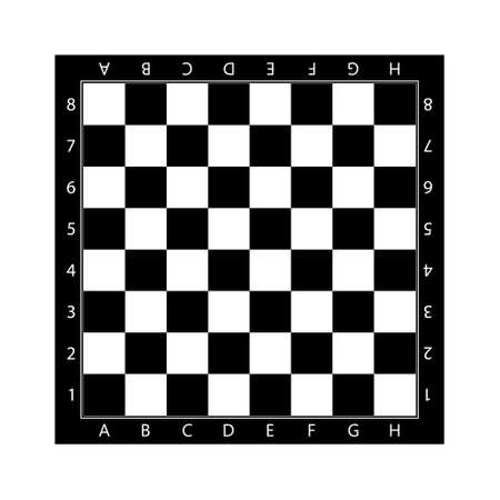 Chess board. Pattern of chessboard. Checkerboard for chess. Black-white check texture for game. Background chessboard with letters and numbers. Wood square for checkmate. Icon of table. Vector.のイラスト素材