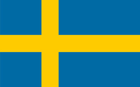 Sweden flag. Icon of swedish national. Official badge of sweden. Blue background with yellow cross. Emblem of scandinavian country. Symbol of european nationality, business and culture. Vector.のイラスト素材