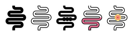 Intestine health. Icon of constipation, colitis, inflammation and pain in bowel. Gut problem. Logo...