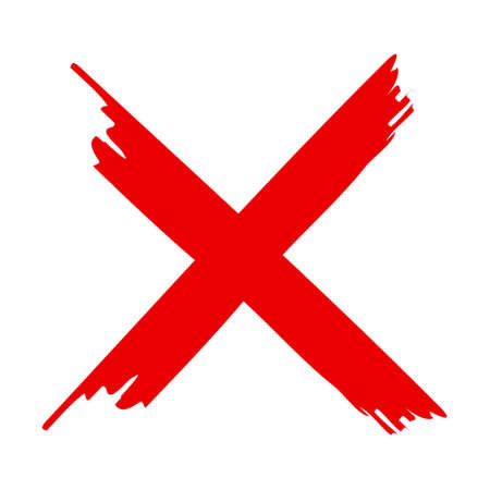 Cross sign. X icon. Red sketch mark. Grunge brush for symbol of wrong, delete, error, cancel and reject. Paint and ink for handwritten. Logo for vote and check. Blood stamp in shape of cross. Vector.のイラスト素材