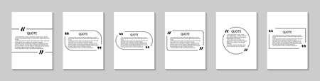 Quote in box of notebook. Square template for text bubbles with quotation. Background with frame for citation. Design for label and dialog. Creative set for media sentence with brackets. Vector.のイラスト素材