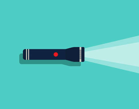 Flashlight icon. Lantern with beam of light. Torch with button, flash for search. Lamp on battery...