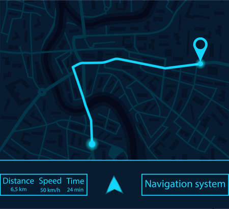Map gps navigator. Navigate app with ui for city, route and street. Dashboard with satellite,...