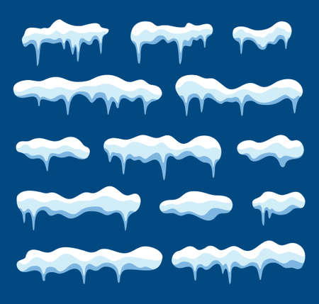 Snow caps. Frozen frame for christmas design. Cartoon snowball elements for winter decoration. Icicle cap for xmas. vector illustrationのイラスト素材