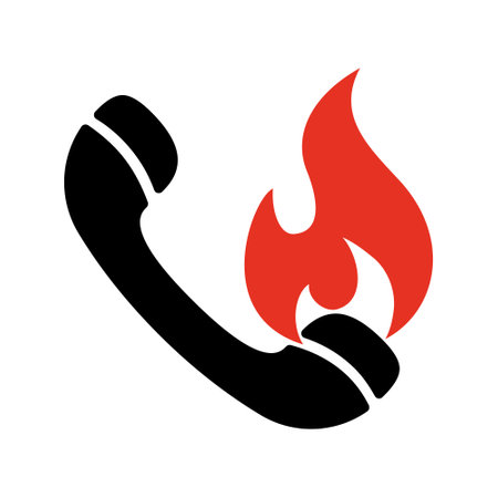 Hot line icon. Hotline icon. Handset with fire flame. Phone with bonfire from call. Sign of call center or help center. Symbol communication and connection with customer. Vector.のイラスト素材