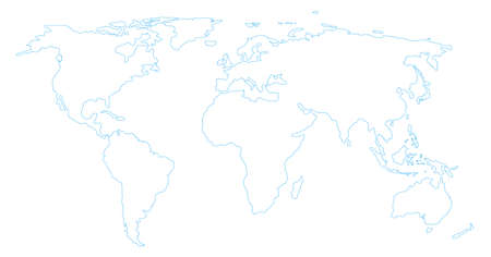 Outline world map. Simple line earth globe. Sketch of world map. stroke of continents. Icon for travel. Hand draw atlas contour. Vector.のイラスト素材