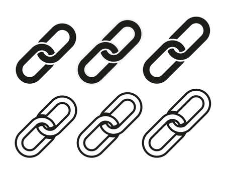 Link icon. Link and chain symbol. Web icon of hyperlink, strength and attach. Flat partnership sign. Line pictogram. Graphic outline clip. Set of locks. Vector.のイラスト素材