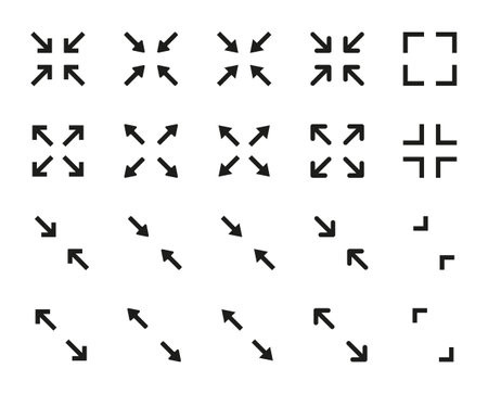 Screen full icon. Icons of full screen. Extend of size page. Expand of window. Symbols of fullscreen. Buttons of enlarge for navigation in mobile phone, laptop and app. Vector.のイラスト素材