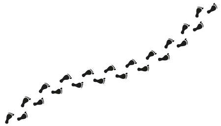 Human footprint. Footprint of foot human. Black path barefoot. Silhouette of baby bare foot. Icon of step of people. Cartoon track of footstep on white background. Vector.のイラスト素材