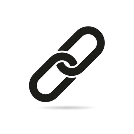 Link icon. Link and chain icon with shadow. Web symbol of hyperlink, strength and attach. Flat partnership sign. Graphic pictogram of clip. Vector.のイラスト素材