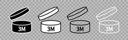 Pao symbol. 3 months period open and use cosmetic. Outline icons of date from open to end isolated on transparent background. Mark or logo for package of makeup and cream. Vector.のイラスト素材