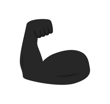 Muscle arm icon. Emoji of strong bicep. Emoticon of strength in hand. Icon of power of protein for man. Flex muscle of arm. Exercise in gym for health. Logo of fitness, workout, bodybuilder. Vector.のイラスト素材